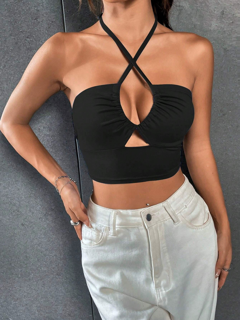 ZARA Spring Summer Stylish Sexy Halter Neck Crop Top Slim Fit